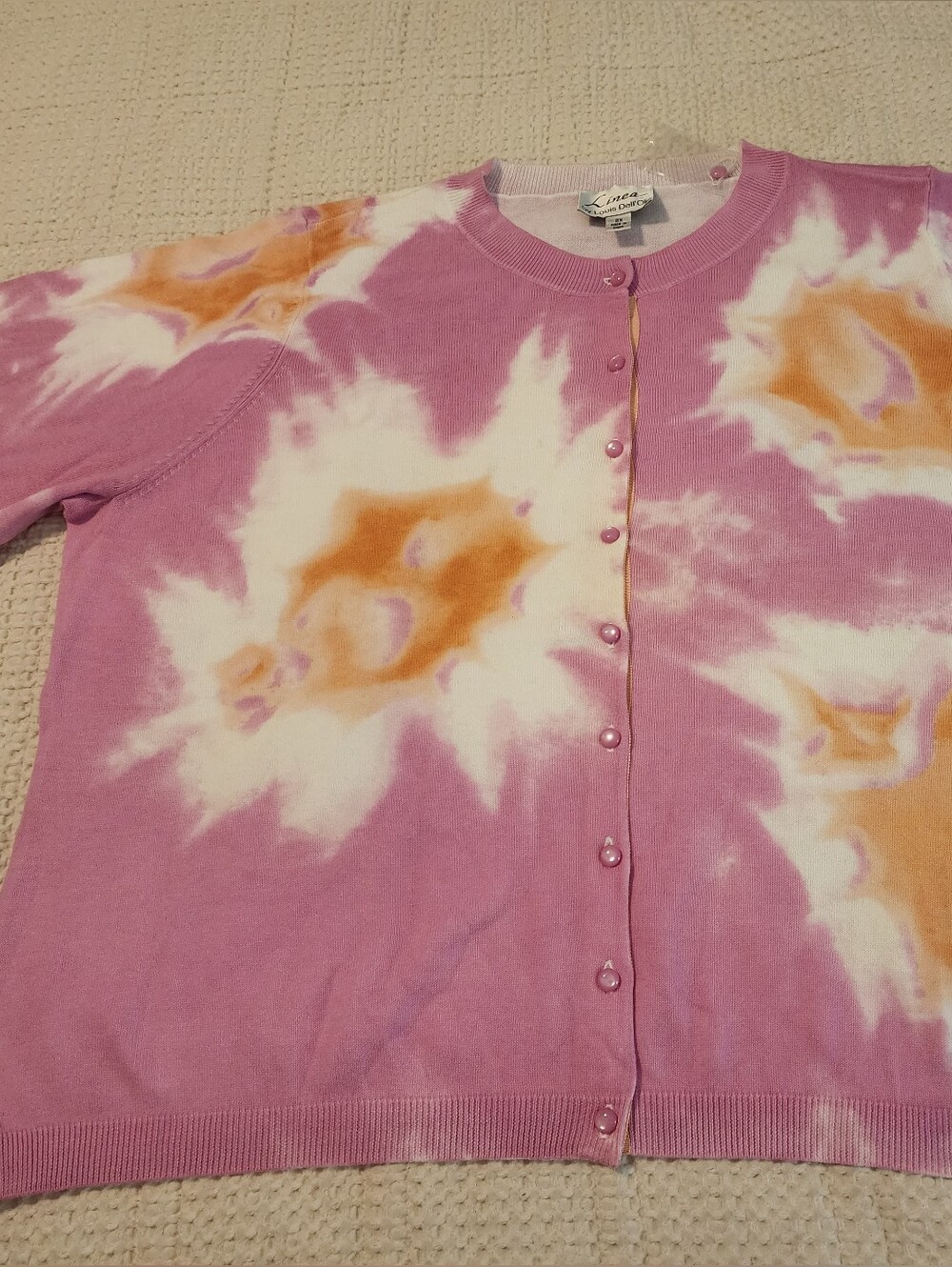 Linea Louis Del Olio Cotton Tie-Dye Pink/Orange Button Front S/S Cardigan 2X New